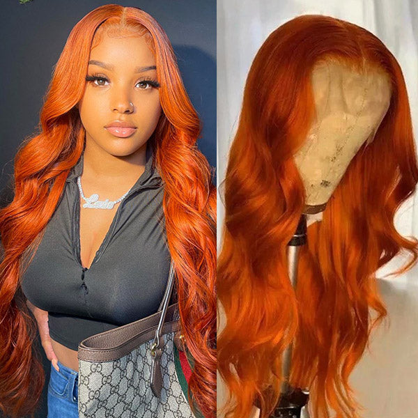 32 Inch Long Ginger Orange Color Wigs Body Wave 13x4 Glueless Lace Frontal Wig HD Lace Human Hair Wig