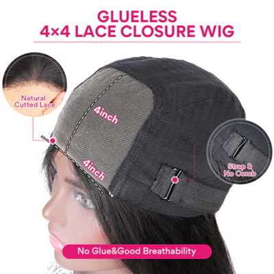 Glueless Wigs Loose Natural Wave 4x4 Lace Closure Wig Real Glueless Human Hair Wigs Ready To Wear