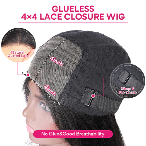 Glueless Wigs Kinky Curly 4x4 Glueless Lace Wig Human Hair Closure Wig No Glue