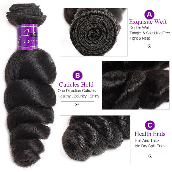 Loose Wave Hair 4 Bundle Deals Malaysian Human Hair Bundles With 4x4 Lace Closure