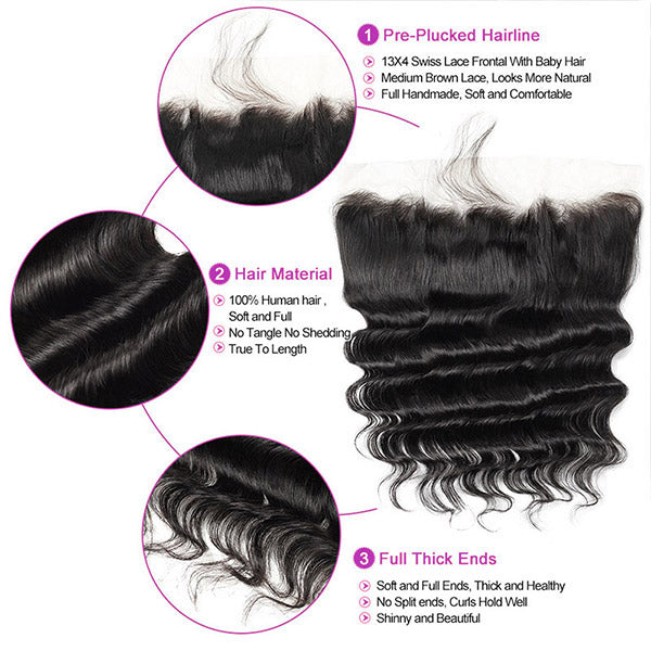 Loose Deep Wave Bundles With Frontal Brazilian Deep Loose Wave Hair 4Bundles With 13x4 Lace Frontal