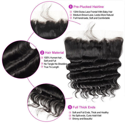 Loose Deep Wave 3 Bundles With 13x4 Hd Lace Frontal Indian Human Hair Weave Bundles
