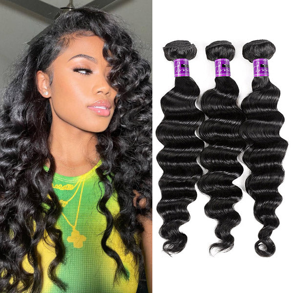 Loose Deep Wave Hair 3 Bundles Indian Hair 100% Human Hair For Black Women