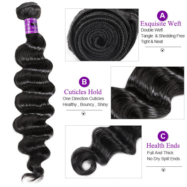 Loose Deep Wave 3 Bundles With 13x4 Lace Frontal Closure Malaysian Loose Deep Wave Hair With Frontal