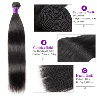 Malaysian Straight Hair 3 Bundles With 13x4 Ear To Ear Lace Frontal Closure HD Frontal With Bundles