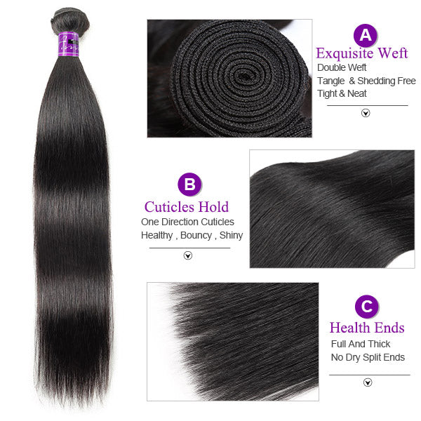 Virgin Straigth Hair Bundles 100% Indian Unprocessed Human Hair 4 Bundles