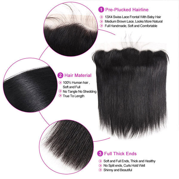 Straight Hair Bundles With Frontal Brazilian Human Hair Weave Bundles With 13x4 Lace Frontal Closure