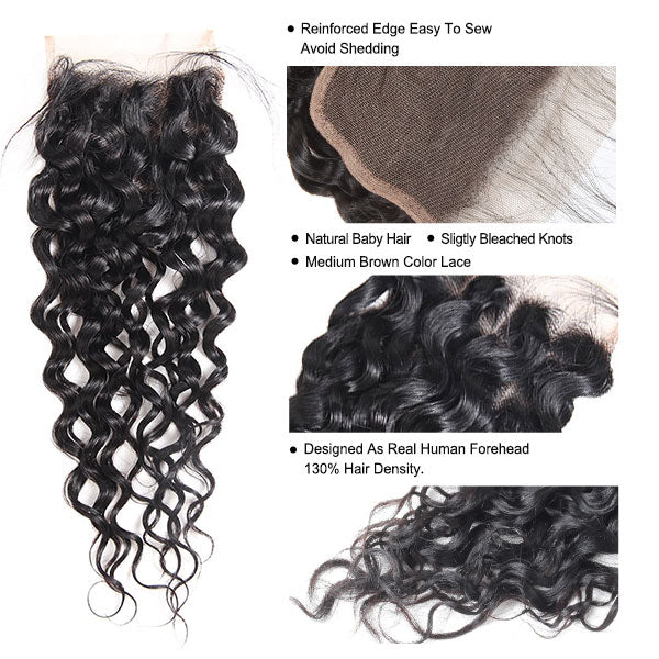 Unprocessed Natural Wave Indian Hair Water Wave Bundles With Closure Hd 4x4 Lacce Closure