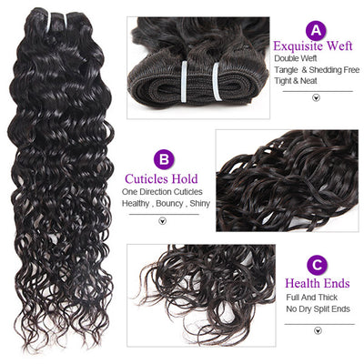 Indian Water Wave Hair 3 Bundles With Frontal Unprocessed Virgin Hair Bundles With 13x4 Frontal Closure