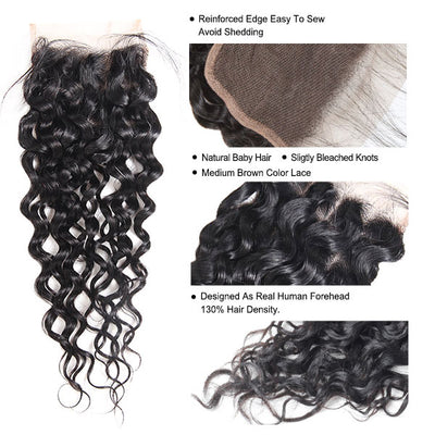 Water Wave Hair With Closure Malaysian Human Hair Water Wave 4Bundles With Transaprent Lace Closure