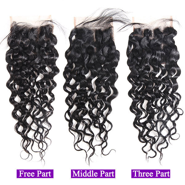 Peruvian Hair Water Wave Bundles With Closure Wet And Weavy Extensions With Transparent Lace Closure