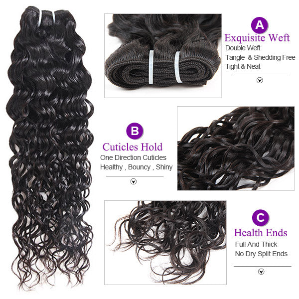 Peruvian Hair Water Wave Bundles With Closure Wet And Weavy Extensions With Transparent Lace Closure