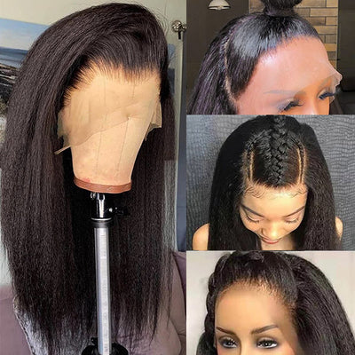 Glueless 200% Density Brazilain Kinky Straight Wigs Prepluck 13x4 Lace Front Wig Remy Human Hair Wigs For Black Women Ama Hair