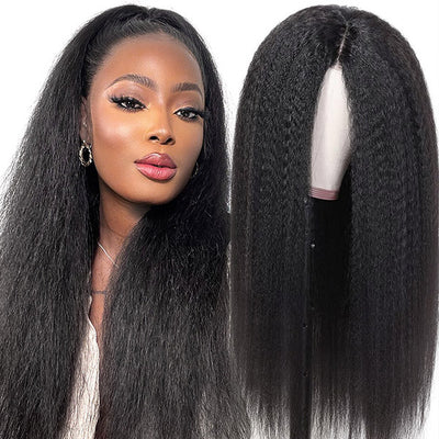 Cheap 200 Density Kinky Straight HD Transparent Lace Wig Human Hair Wig Pre Plucked 4x4 Lace Closure Wig